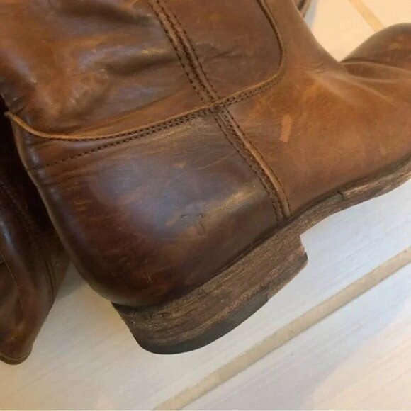Frye Melissa Button Cognac Distressed Tall Riding Boots 6 B - Picture 5 of 9